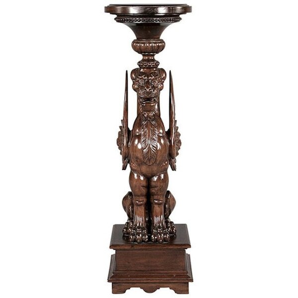 heraldic griffin column wooden Pedestal Sculptural plant stand Roaring